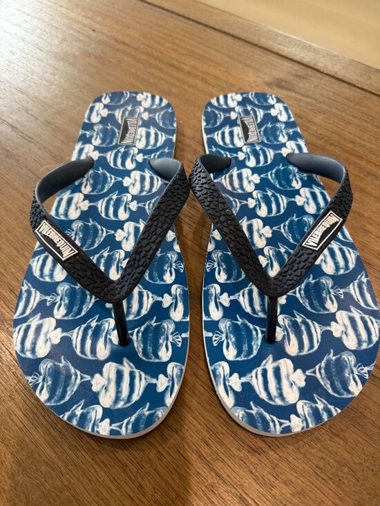 Vilebrequin Mens Blue Fish Print Flip Flops Sandals Size EU 42/43 US 9-10